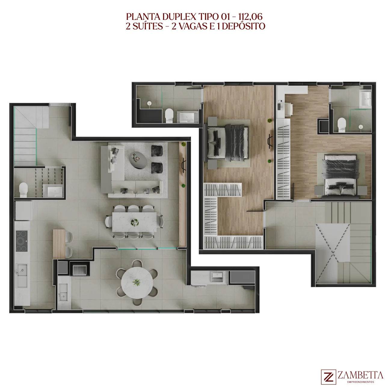 Planta Duplex Tipo 01 · 112 m² · 2 suítes - Independence Tower
