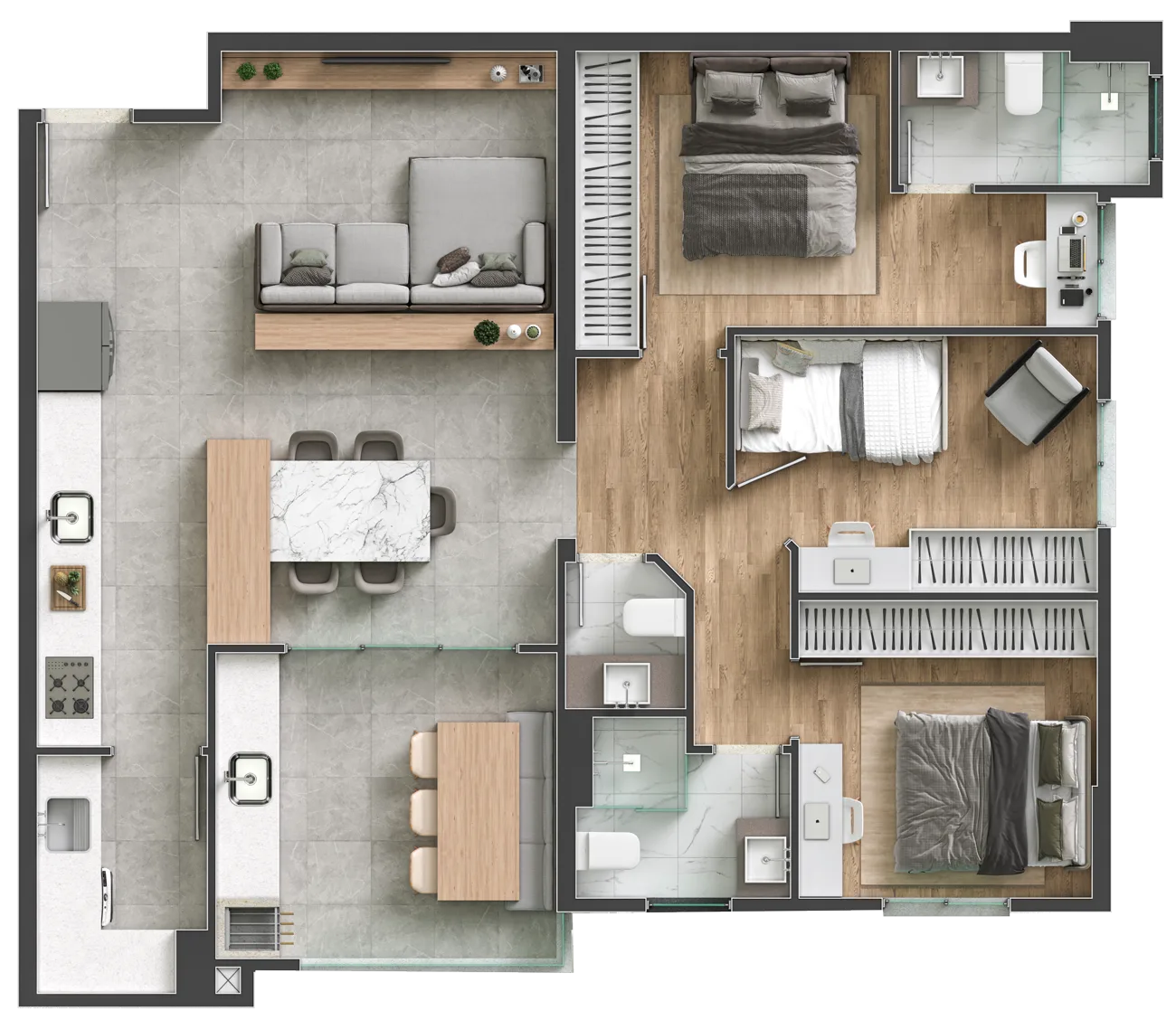 Planta Apartamento · 87 m² · 3 dormitórios - Luxor Resort Residence