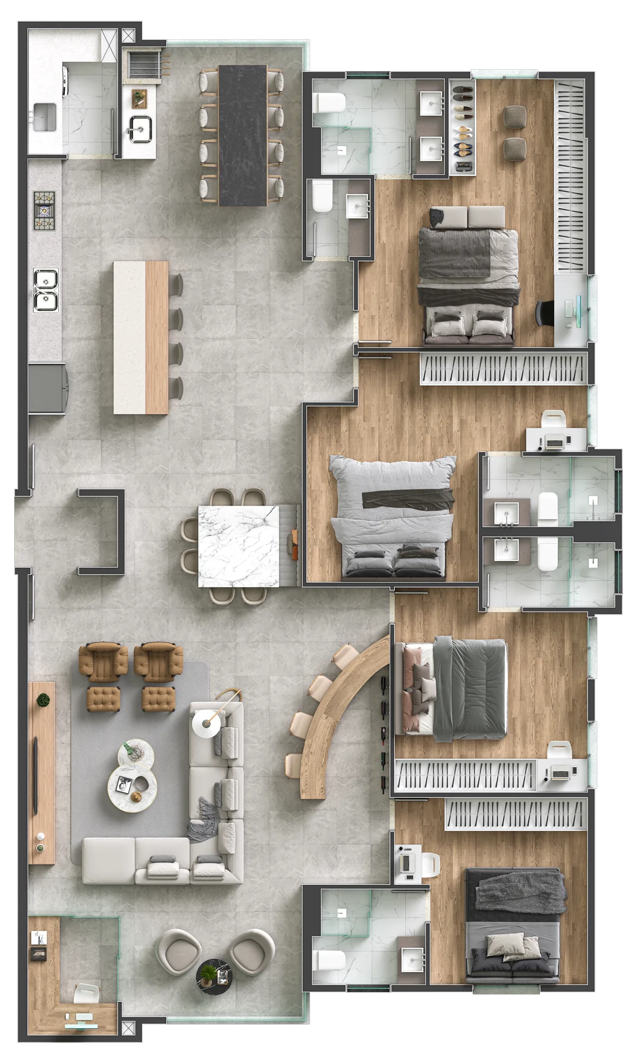 Planta Apto Master · 174 m² · 4 suítes - Luxor Resort Residence