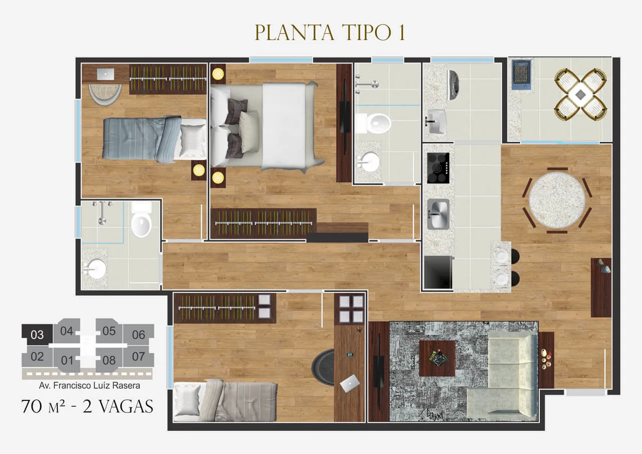 Planta Apartamento tipo · 70 m² - Villa Serena