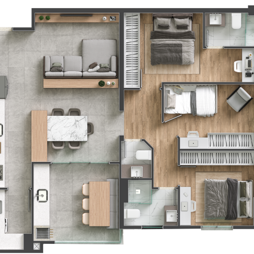 Apto 3 quartos - 87 m²
