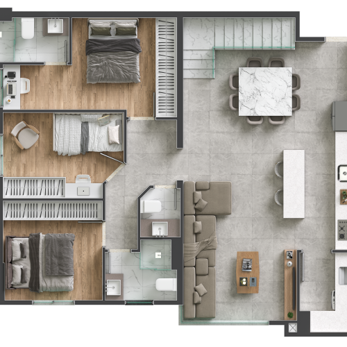 Cob 4 quartos - 172 m² nível 1